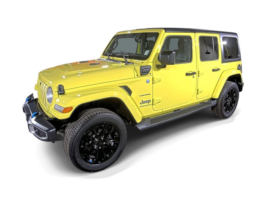 2023 Jeep Wrangler 4xe Sahara in Yellow — front three-quarter view