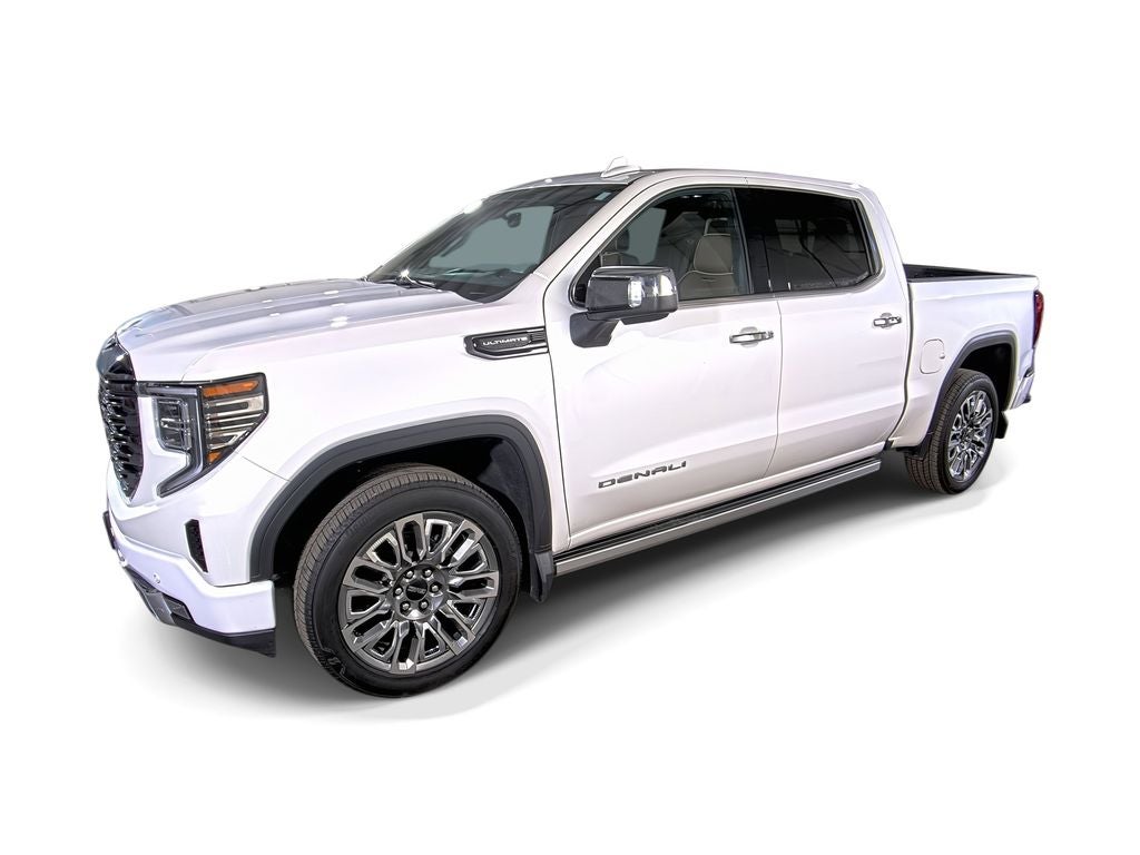 2024 GMC Sierra 1500 Denali Ultimate in White Frost Tricoat — front three-quarter view