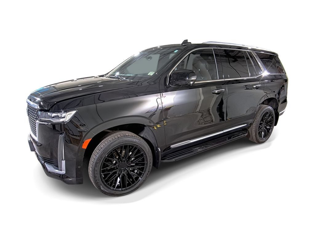 2021 Cadillac Escalade Premium Luxury in Black Raven — front three-quarter view