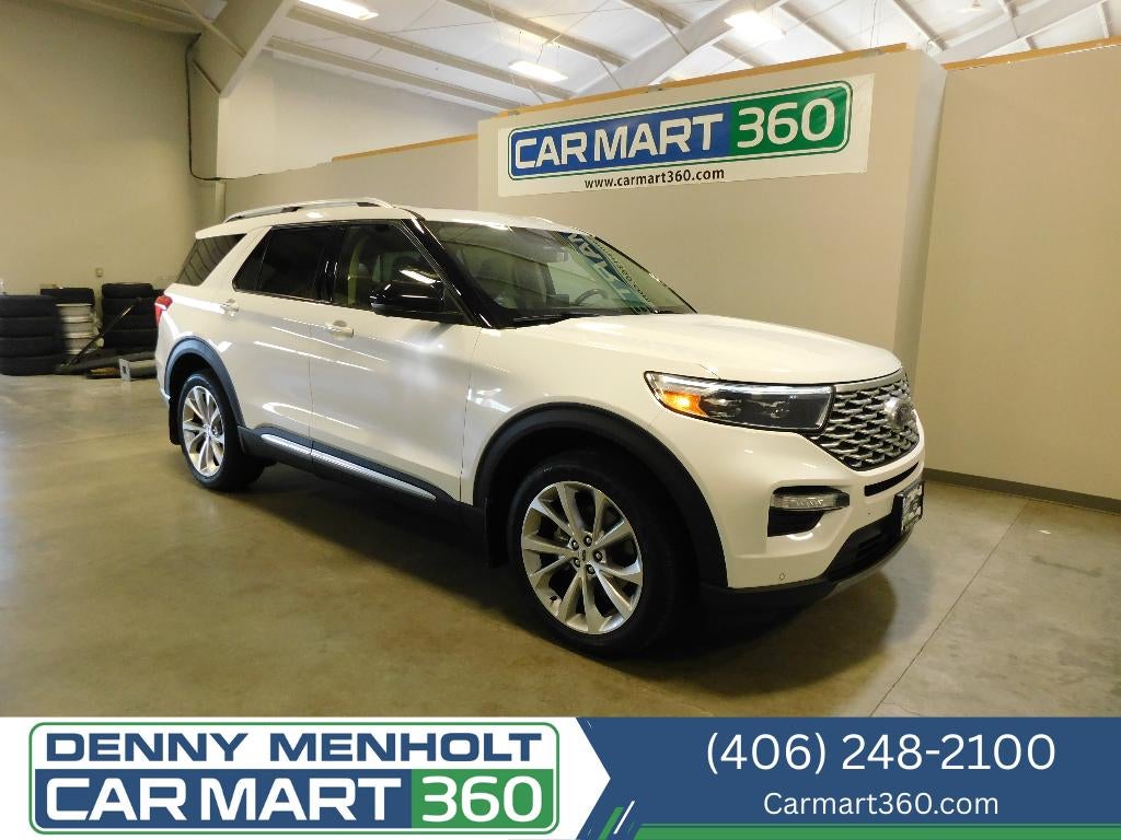 2021 Ford Explorer Platinum AWD in Star White Metallic Tri-Coat — front three-quarter view